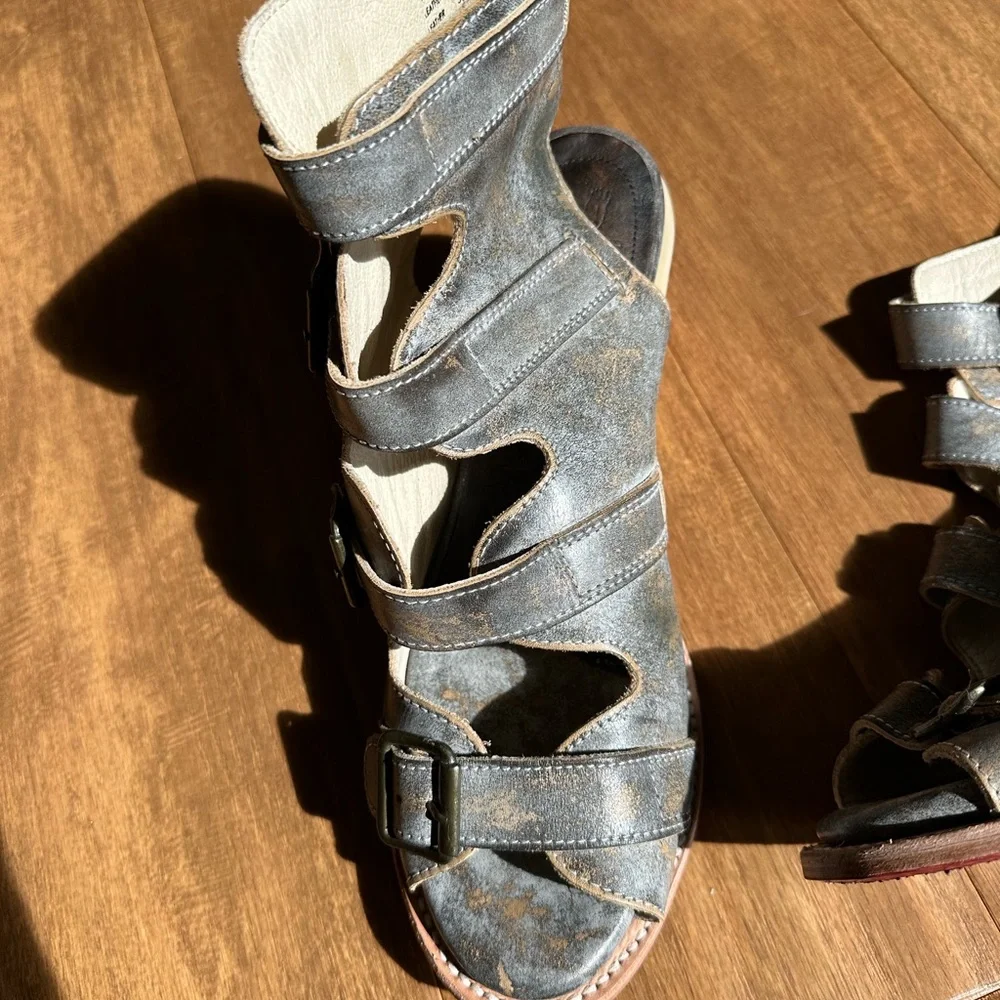 Freebird Distressed Brown Ankle Booties with Buckles - Picture 6 of 11